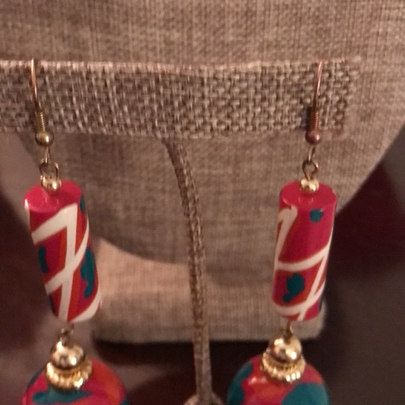 3 for $15 Boho dangle earrings with splashes of pink, blue and white - Picture 4 of 4